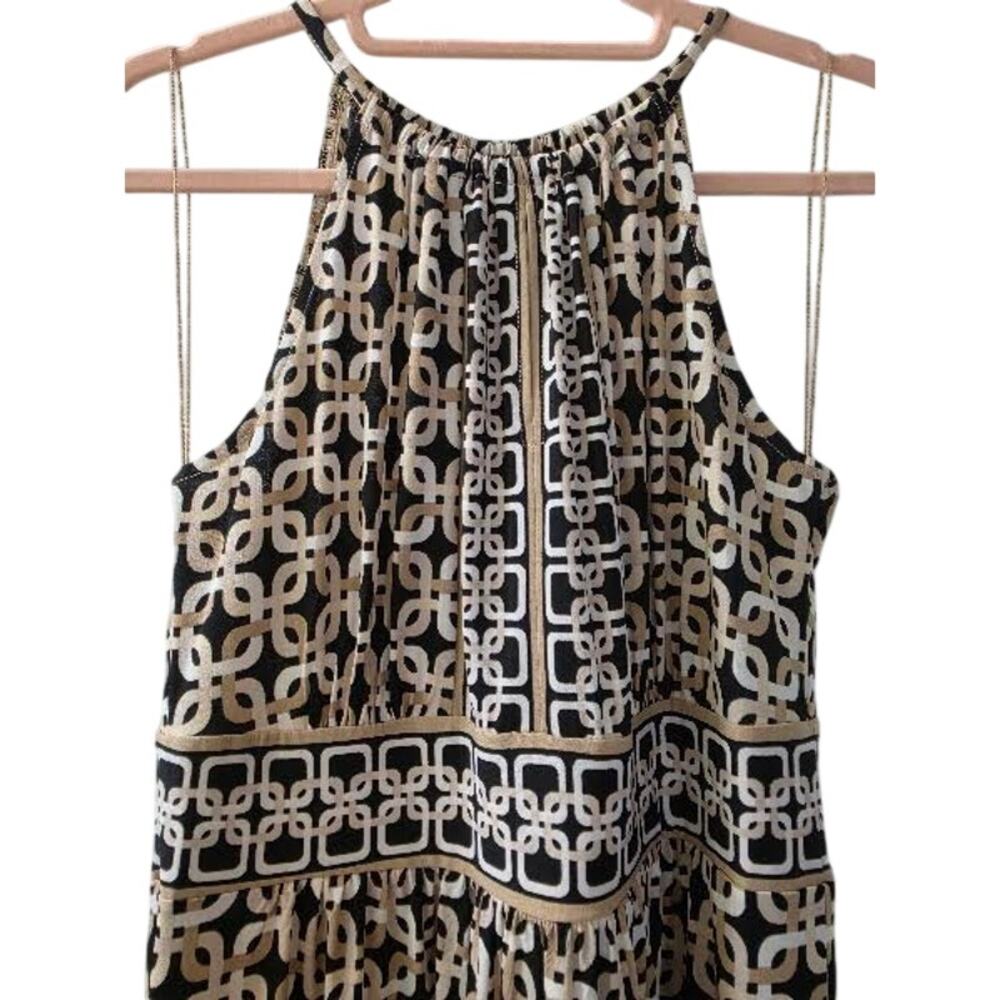 London Times Geometric Halter Neck Fit & Flare Mini Dress Black White M